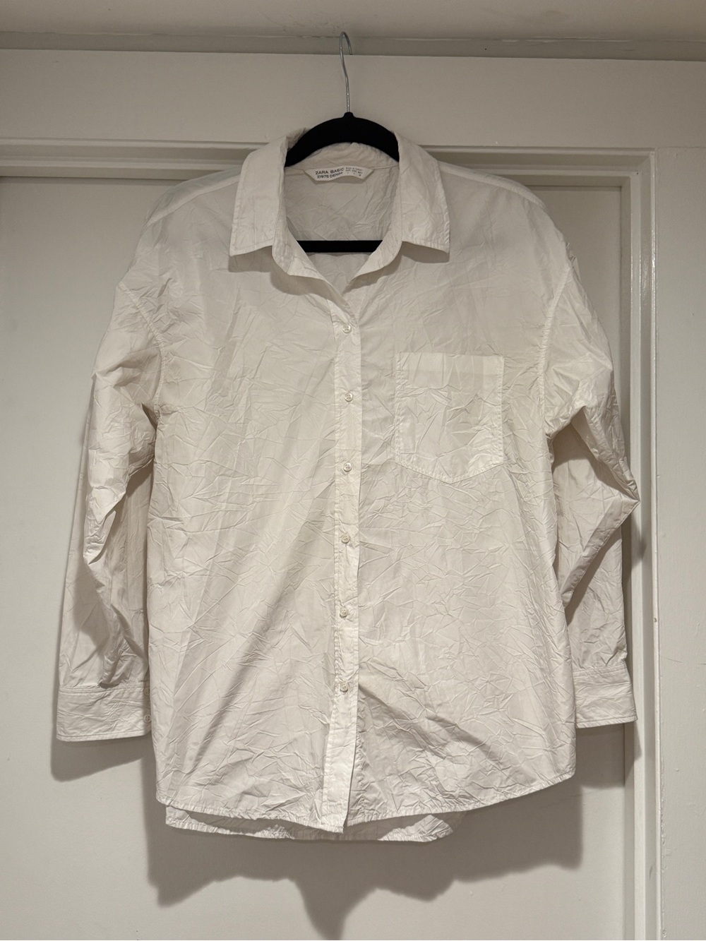 Zara Basic Z1975 White Long Sleeve Button Up Blouse - Intentionally Wrinkled